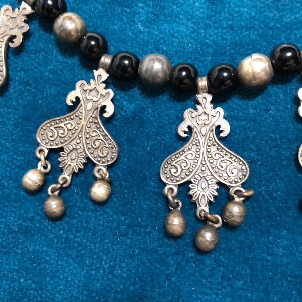 Necklace Silver and Black with Medallions